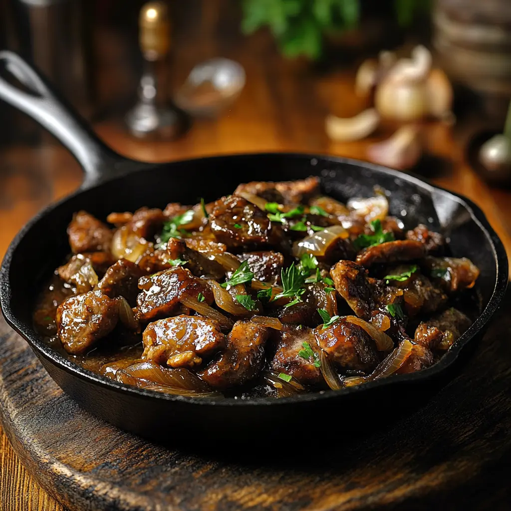 chicken liver with onions recipe in cast iron skillet