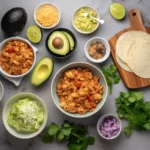 labeled fish taco bowl recipe card layout