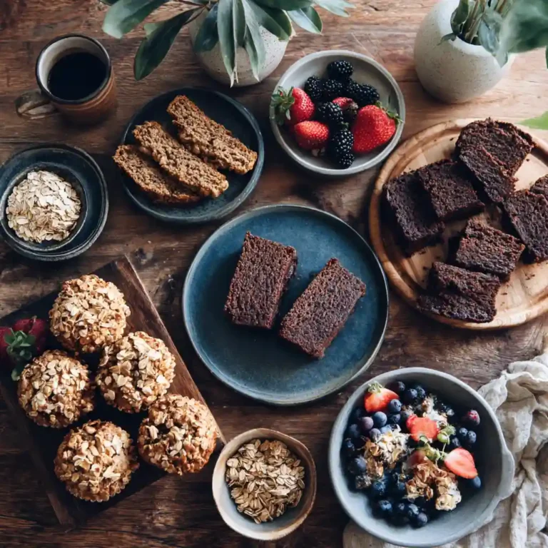 gluten-free plant-based bakes on rustic table