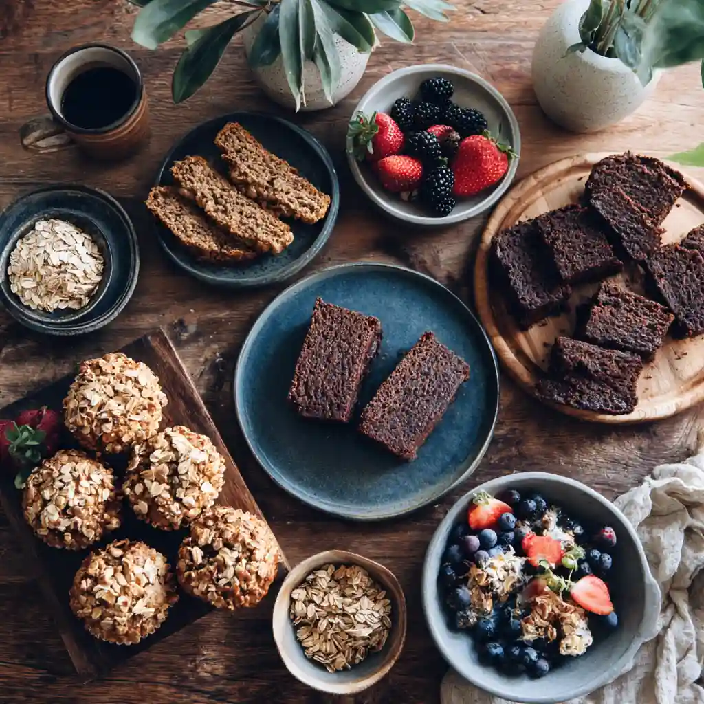 gluten-free plant-based bakes on rustic table