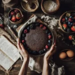 hands finishing gluten-free plant-based chocolate loaf
