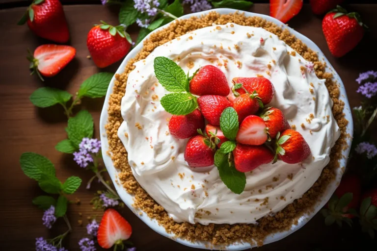 No bake strawberry pie with whipped cream and fresh berries