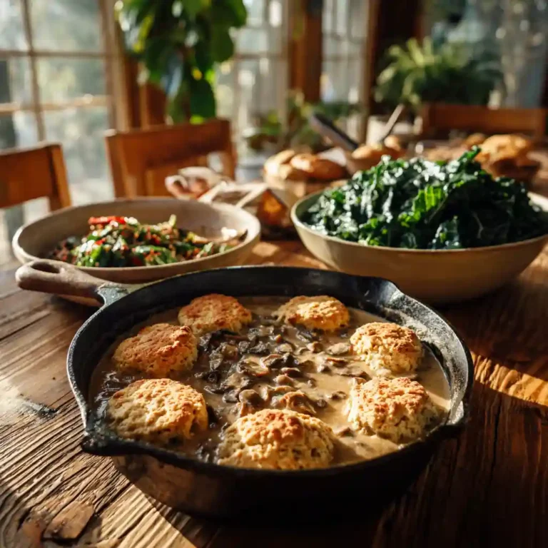 Vegan Southern Comfort dish on rustic table