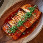 Final miso salmon fillet sliced and served