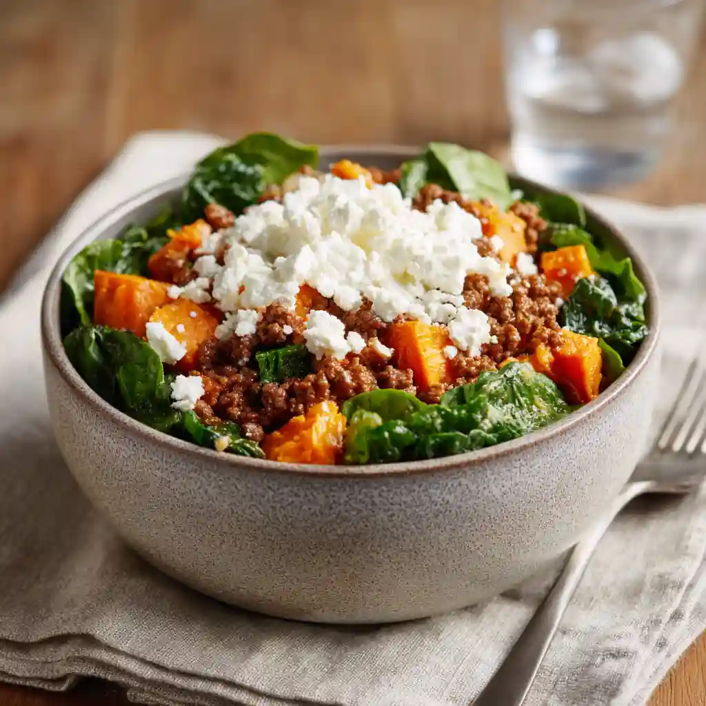 assembling ground beef cottage cheese bowl
