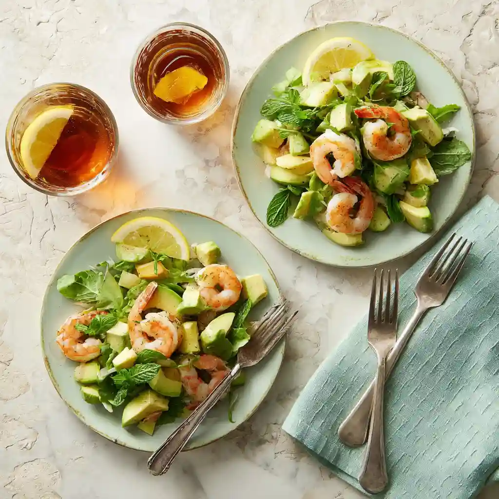 served avocado shrimp salad kitchen protein