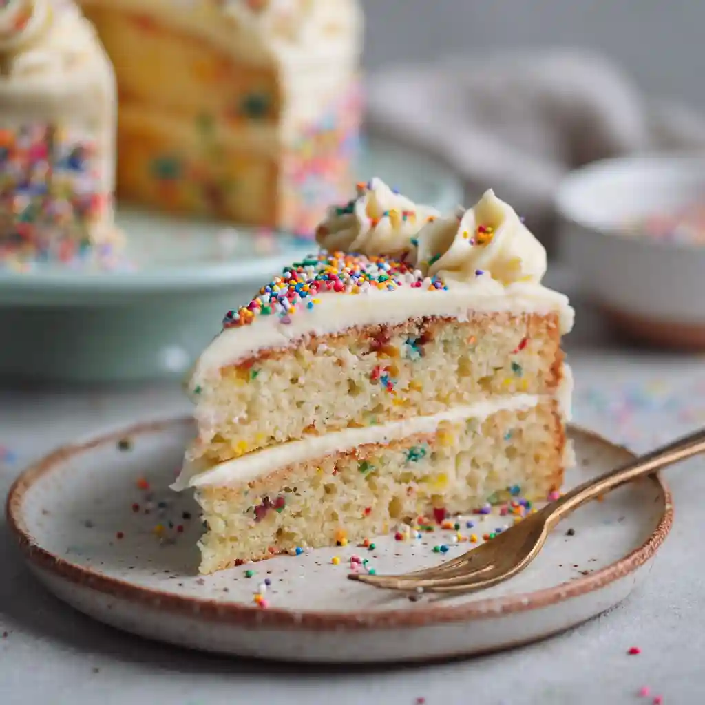 Slice of birthday cake on plate