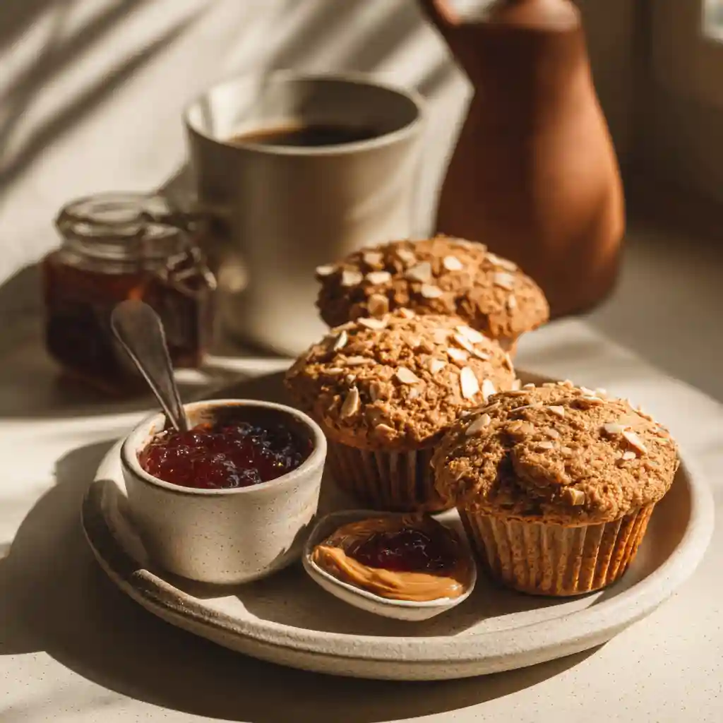 served breakfast muffins with toppings