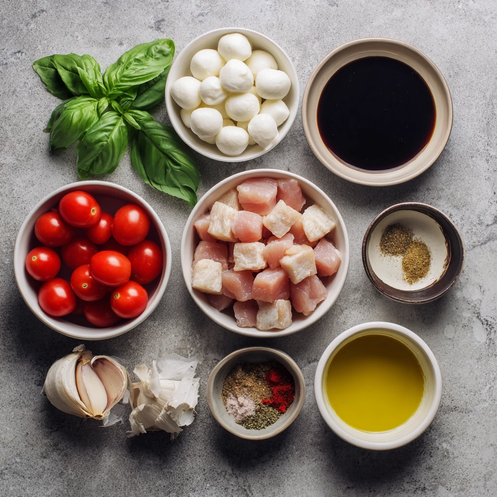 Ingredients for chicken caprese bites