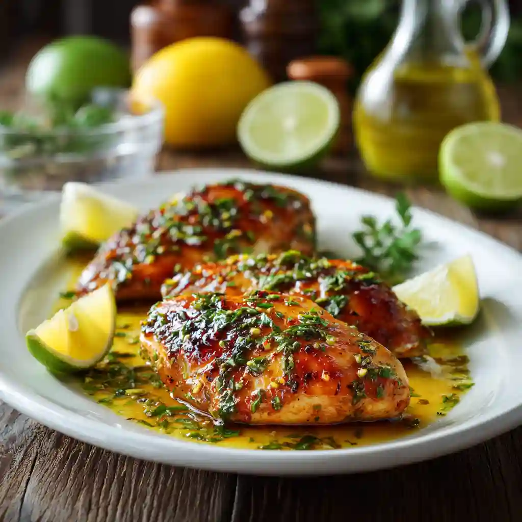 citrus-marinated chicken breasts on plate