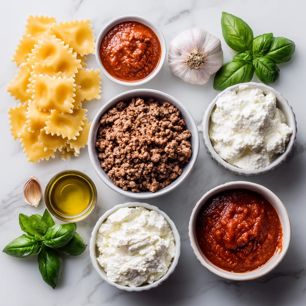 Ingredients for making easy lasagna soup