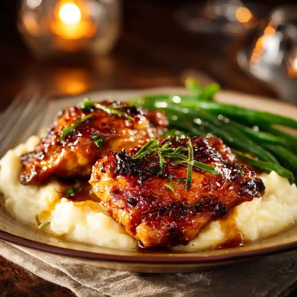 Final garlic honey chicken thighs presentation