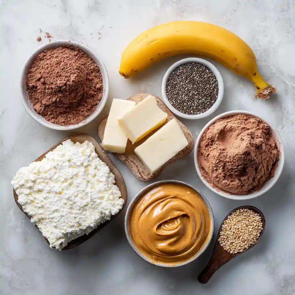 High protein pudding ingredients flat lay