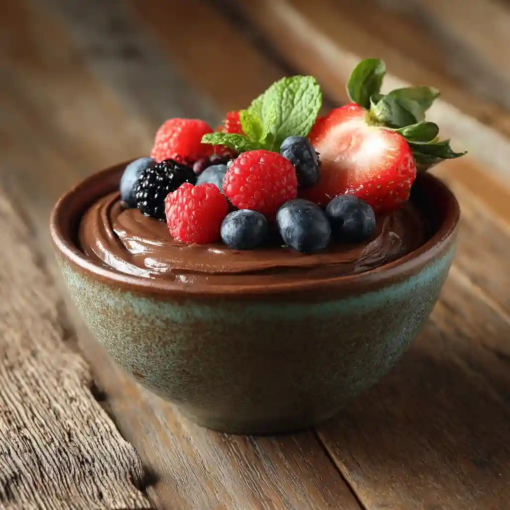 High protein pudding in bowl with berries