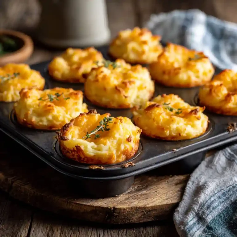 Mashed potato puffs in rustic muffin tin