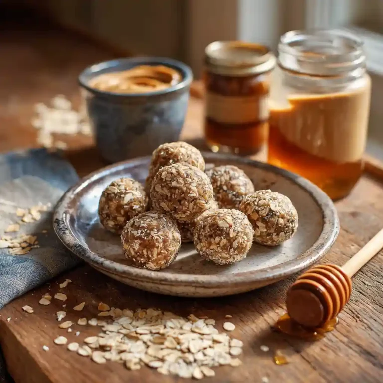 no bake protein balls for breakfast on a rustic counter