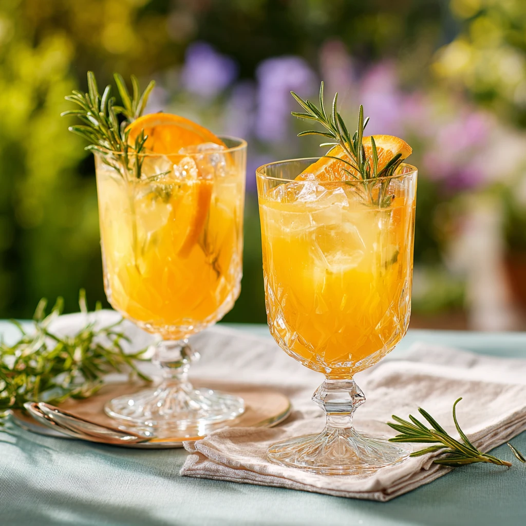 Orange rosemary drink served in glasses with garnish