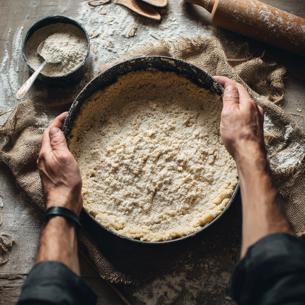 Pressing gluten free crust into pan