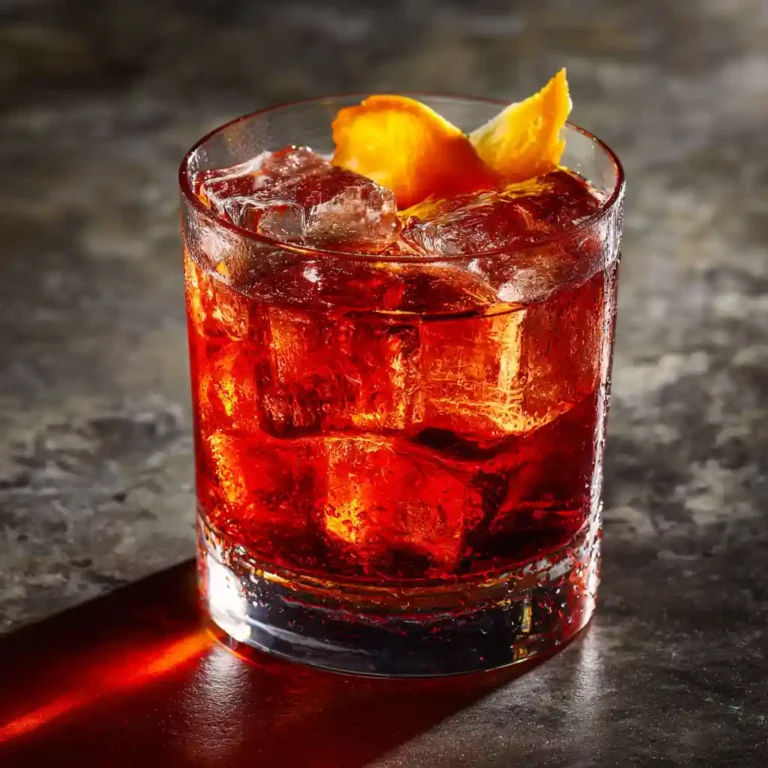 Non-alcoholic Negroni cocktail with orange twist