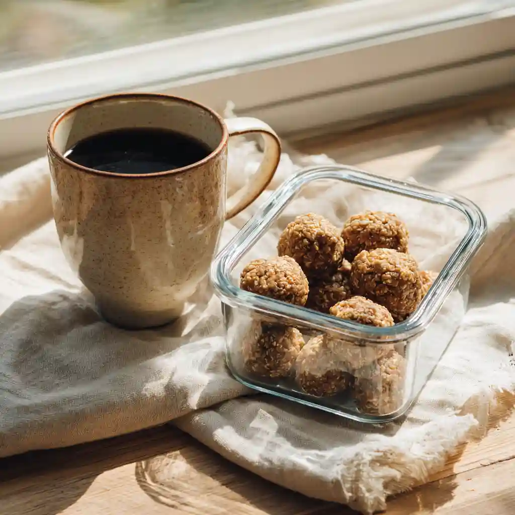 served no bake protein balls in container for breakfast