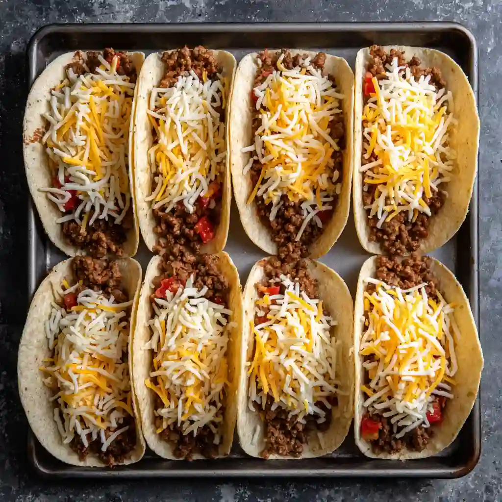 Assembled sheet pan tacos ready to bake