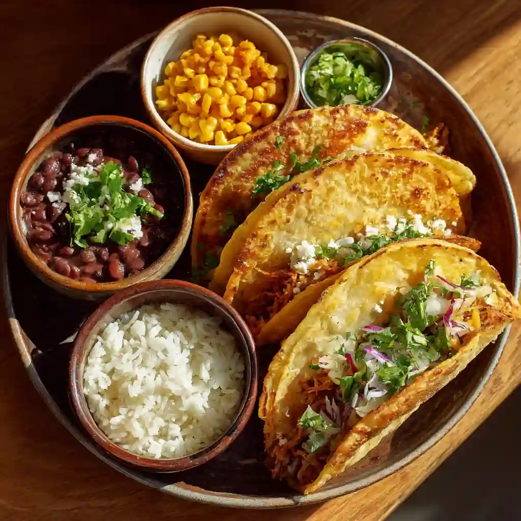 Served sheet pan tacos with classic sides