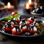 Bloody Eyeball Caprese Bites Halloween appetizer