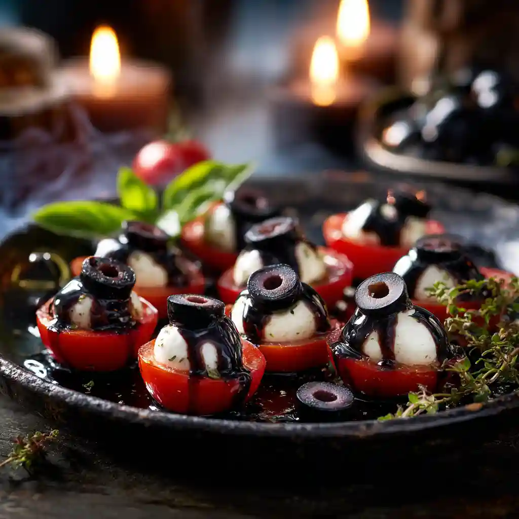 Bloody Eyeball Caprese Bites Halloween appetizer