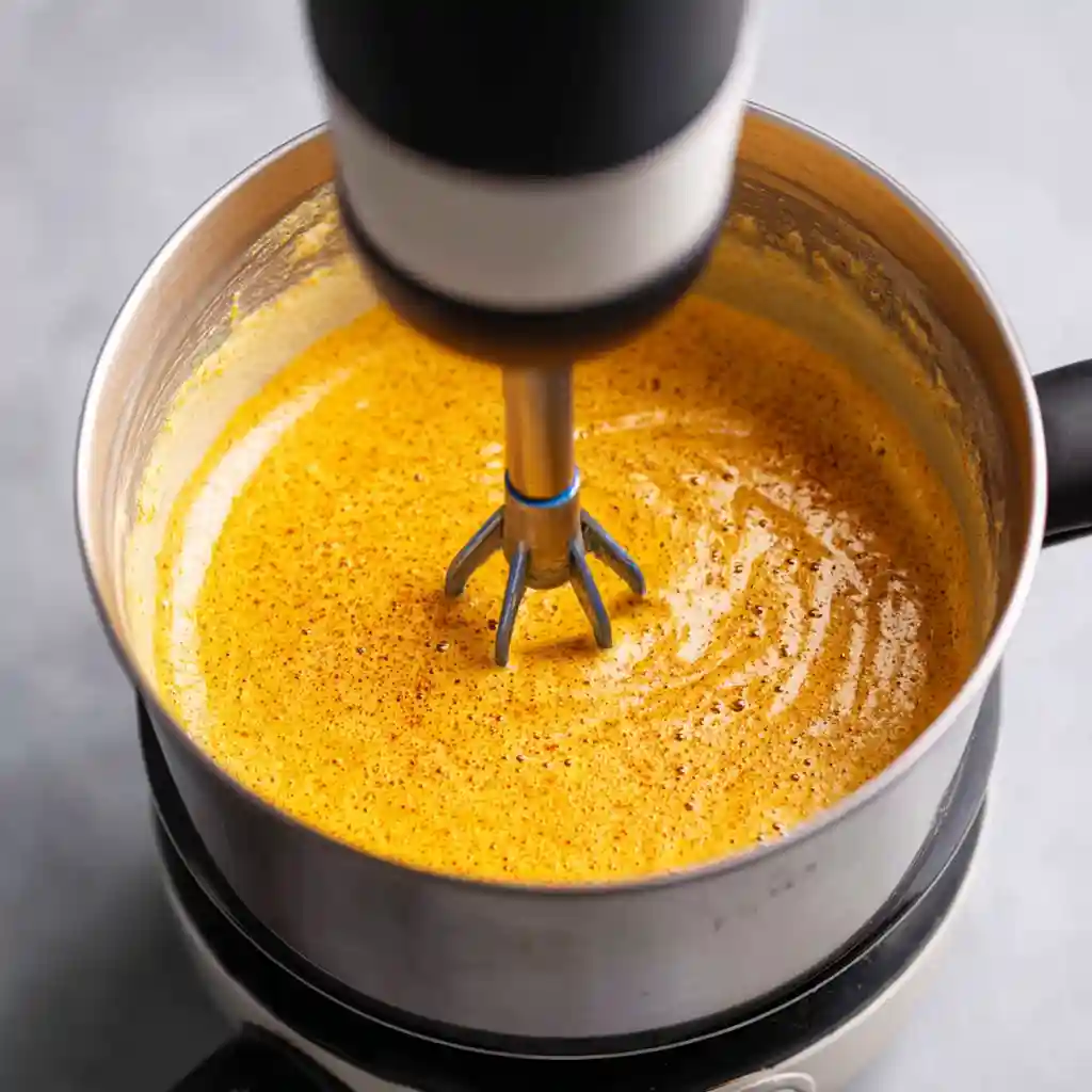 blending easy butternut squash soup in a pot
