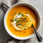 easy butternut squash soup in white bowl