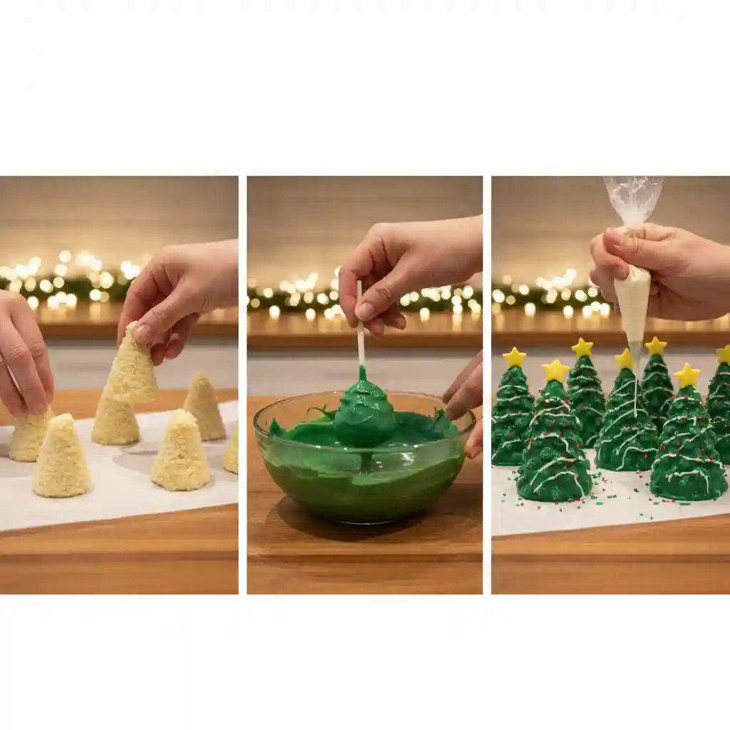 Step-by-step making Christmas Tree-shaped Cake Pops