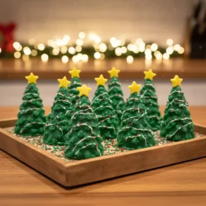 Christmas Tree-shaped Cake Pops on festive tray