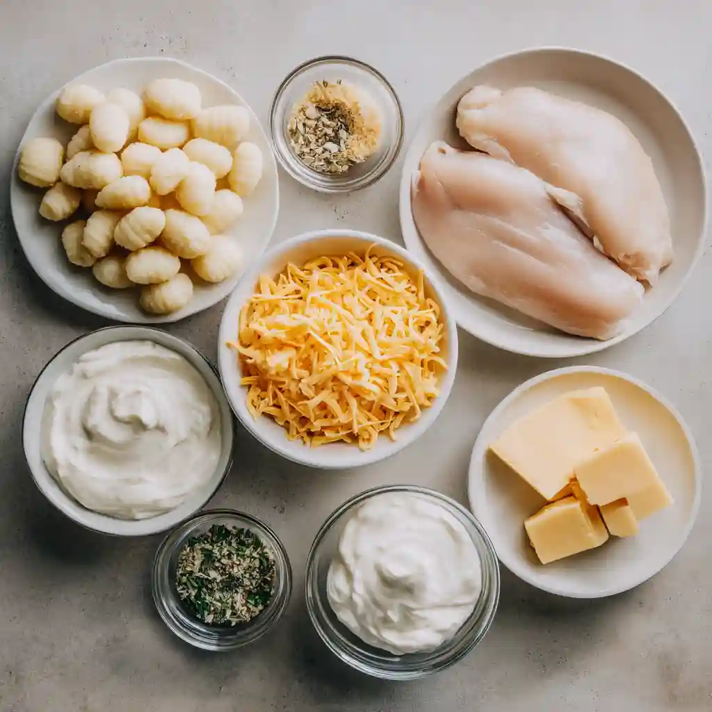 Ingredients for Classic Creamy Crack Chicken Gnocchi