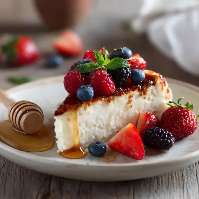 Slice of cottage cheese cake with berries