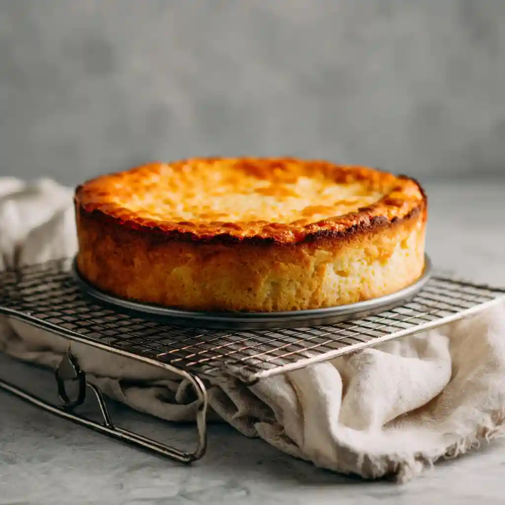Baked cottage cheese cake cooling in pan