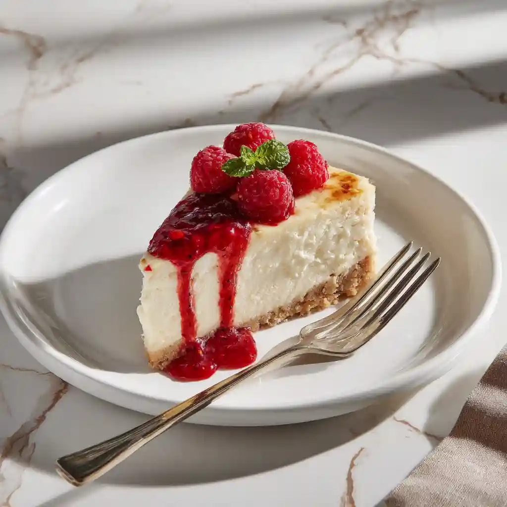 Cottage cheese cake slice with fruit sauce