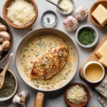 creamy garlic parmesan chicken recipe card layout
