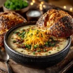 reamy potato soup served with bread