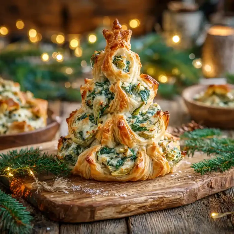Festive Spinach Artichoke Christmas Tree Recipe made with puff pastry