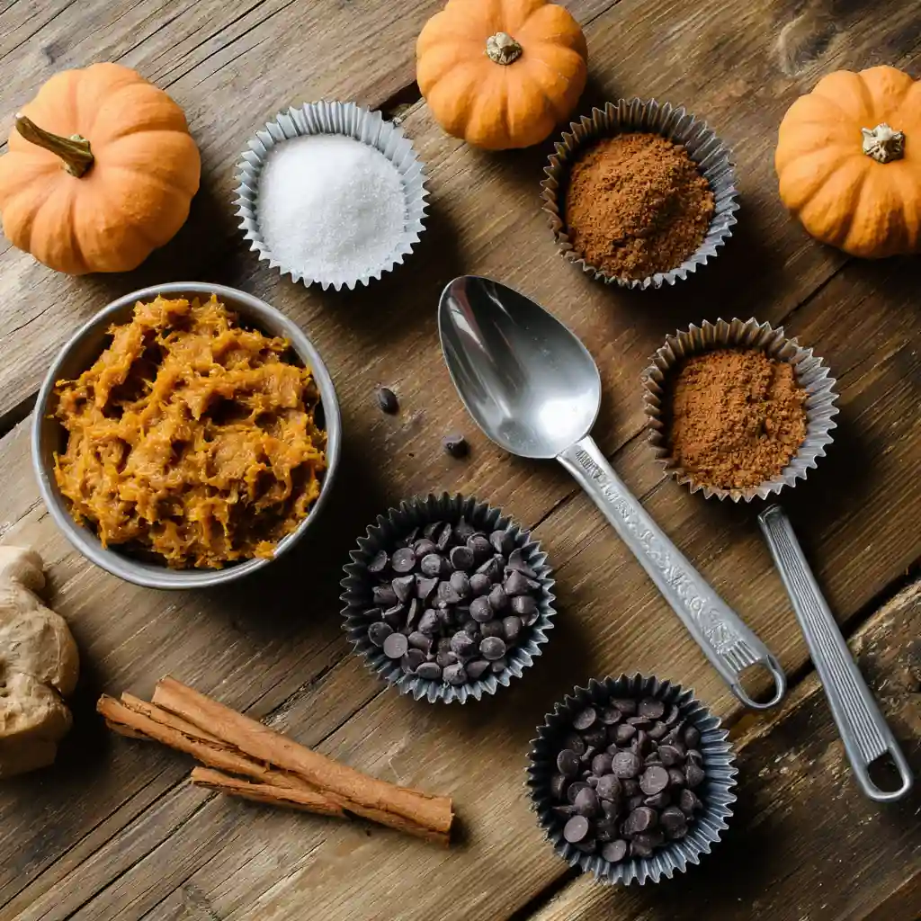 Ingredients for pumpkin-based Halloween baking
