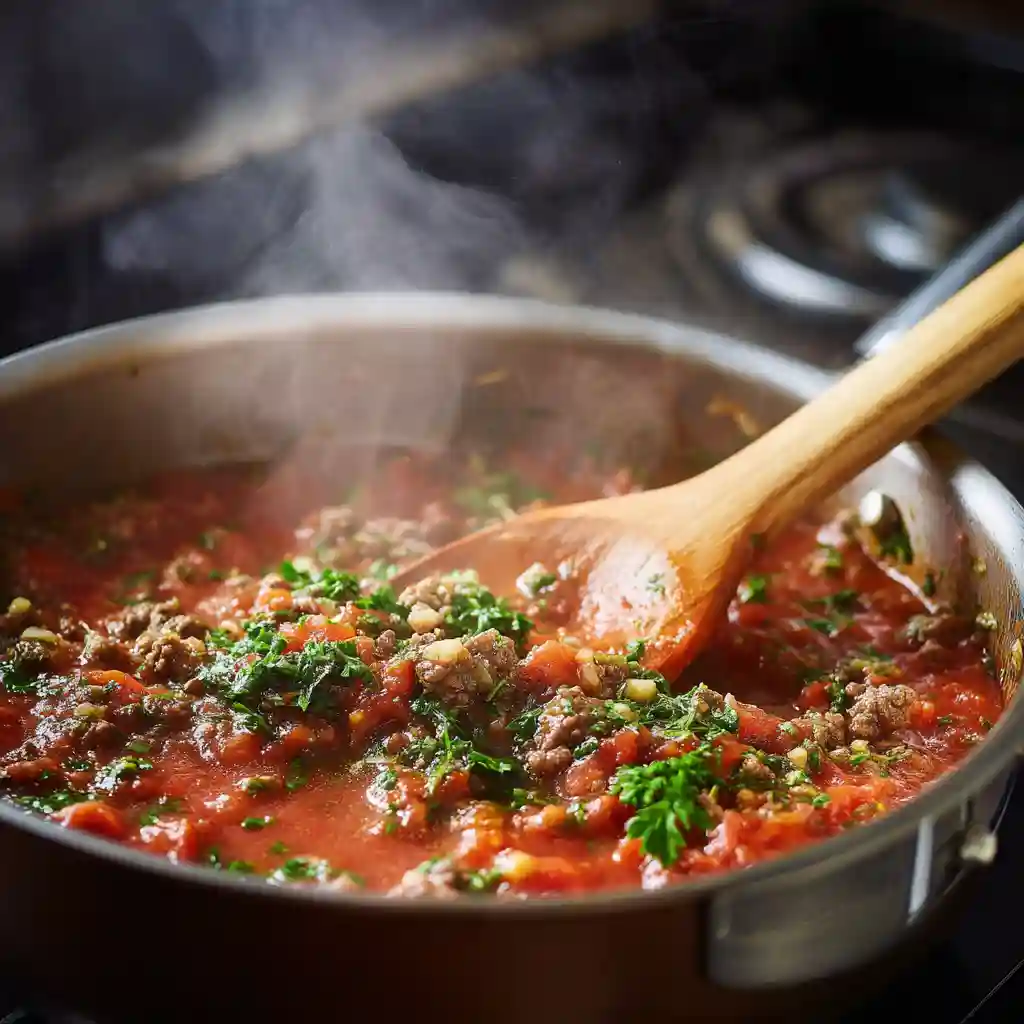Homemade Lasagna Sauce Simmering