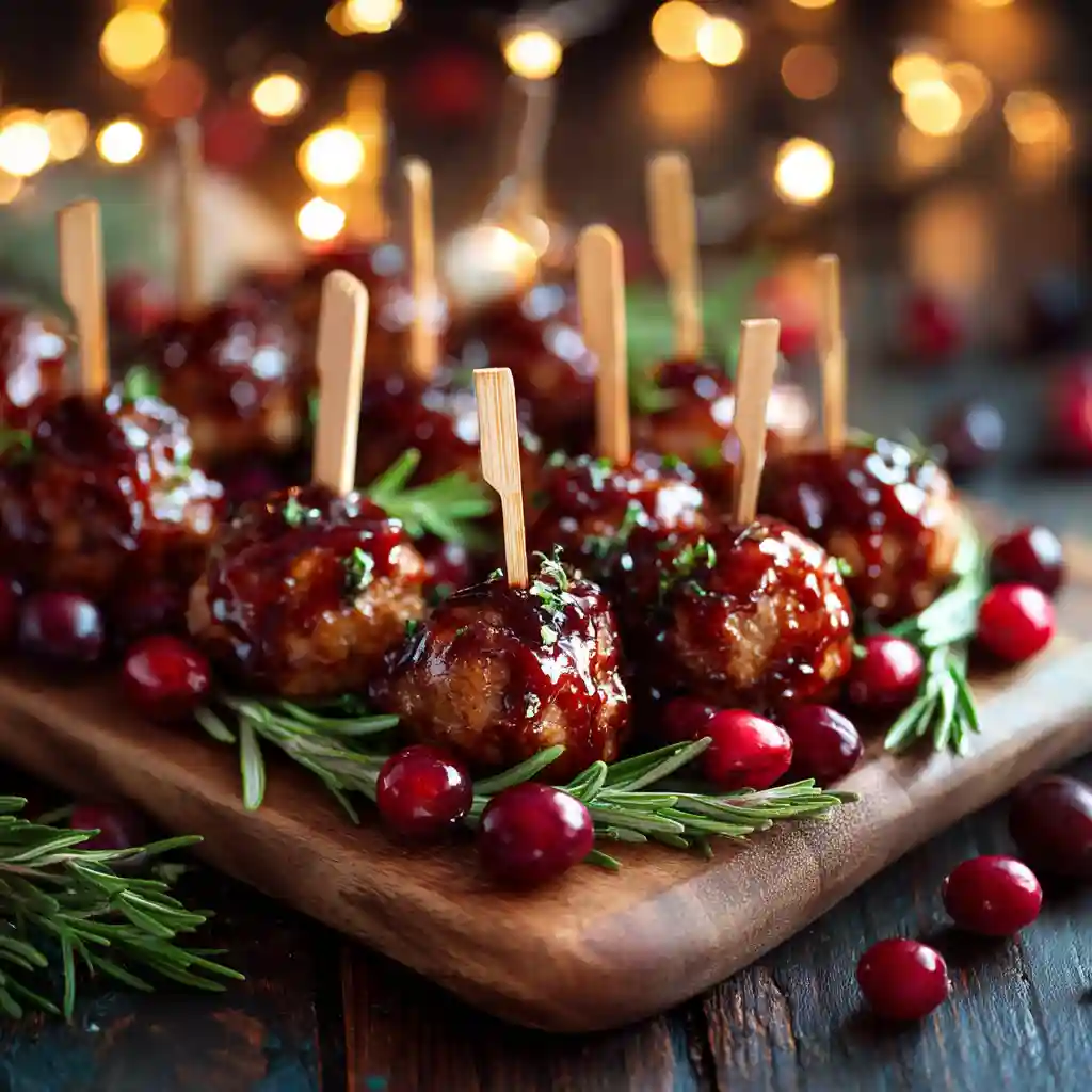 Mini Meatball Christmas Skewers holiday platter