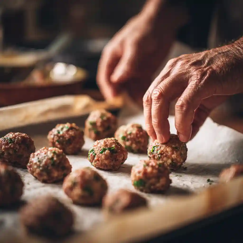 Rolling Mini Meatball Christmas Skewers