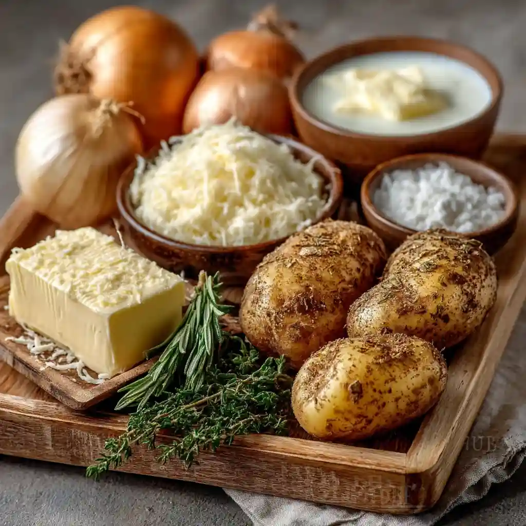 Text: fresh ingredients for potato soup