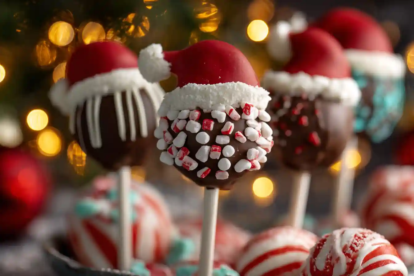 Santa Hat Chocolate Cake Pops red candy melts Christmas dessert