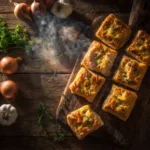 Close-up of savory puff pastry with cheese and cream cheese