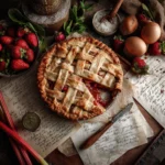 Finished pie with handwritten recipe notes