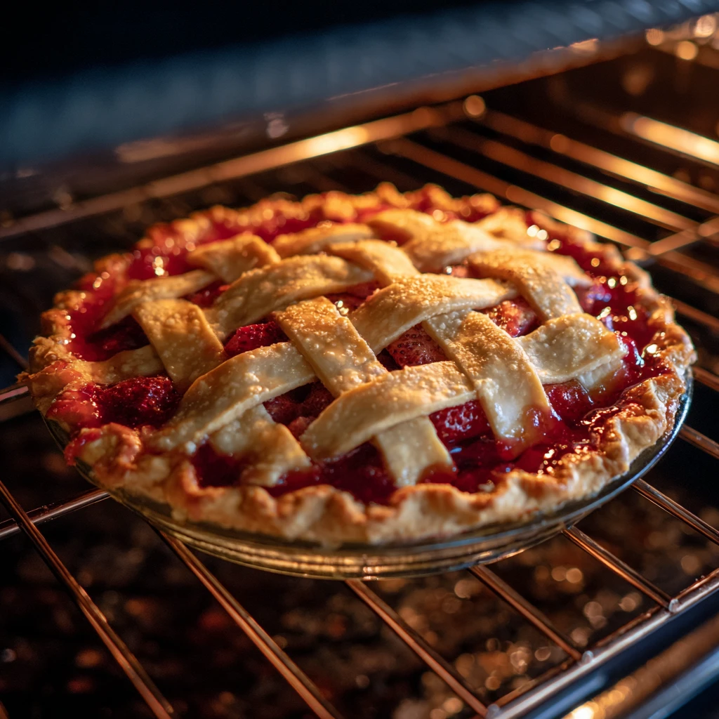 Pie baking with bubbling filling