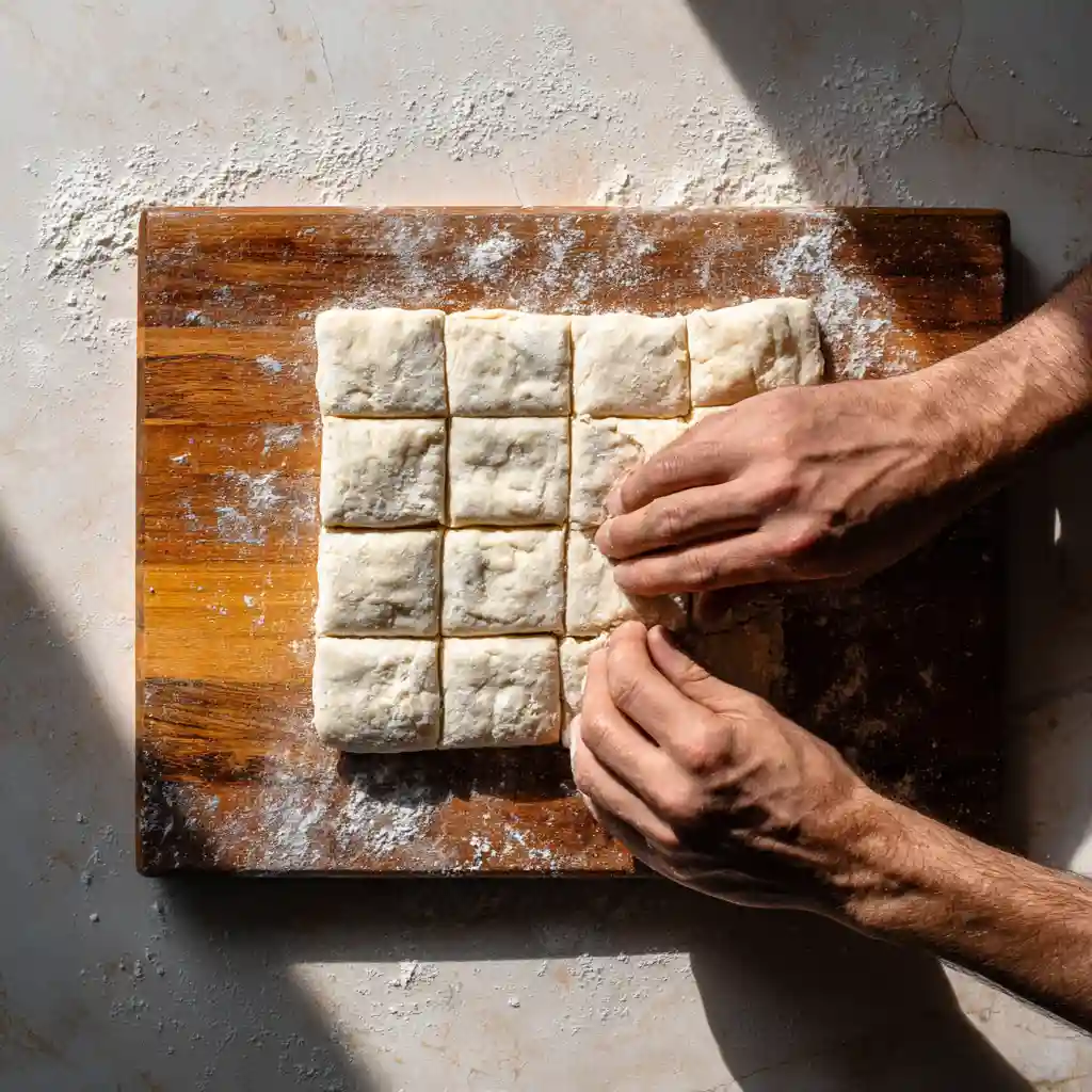 Cutting puff pastry squares for savory recipes
