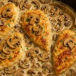 Creamy Mushroom Chicken in a cast-iron skillet